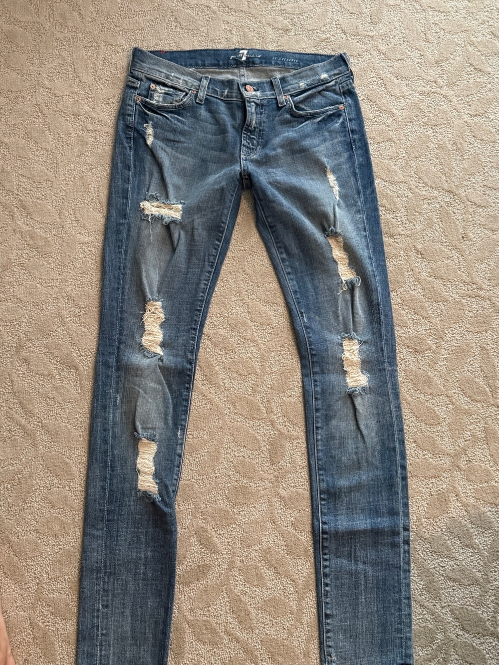 7 For All Mankind Skinny Ripped Jeans - Medium Blue